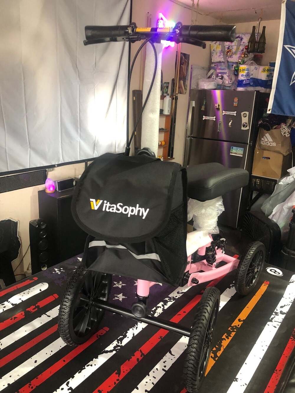 VitaSophy Pink All Terrain Knee Scooter with Shock Absorbers and Storage Bag